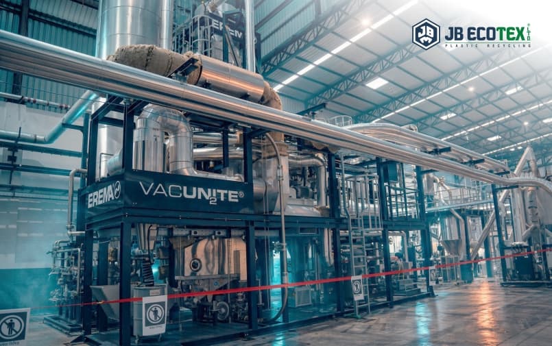 Advanced plastic recycling machinery at JB Ecotex facility for recycled PET resin production