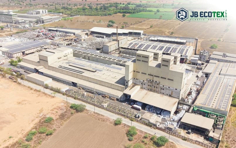 Aerial view of JB Ecotex plastic recycling manufacturing facility with sustainable recycling operations