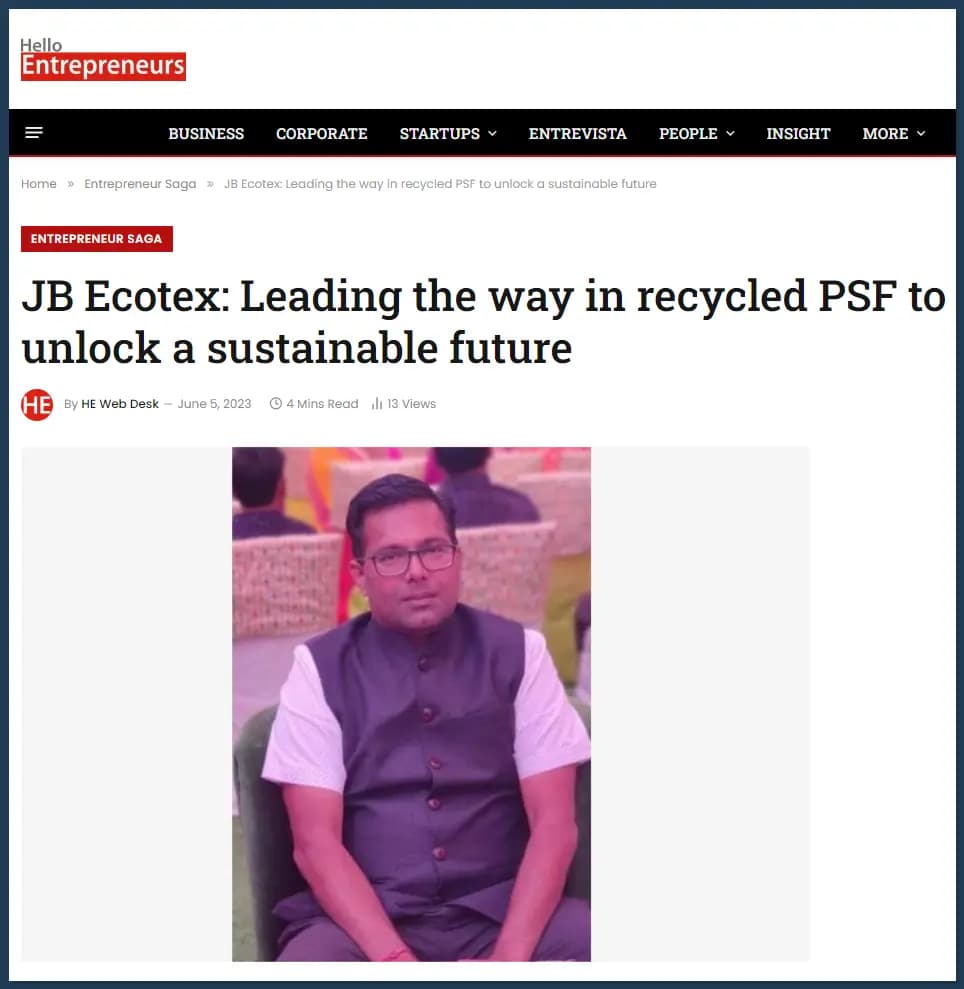 JB Ecotex: Leading the way in recycled PSF to unlock a sustainable future – helloentrepreneurs