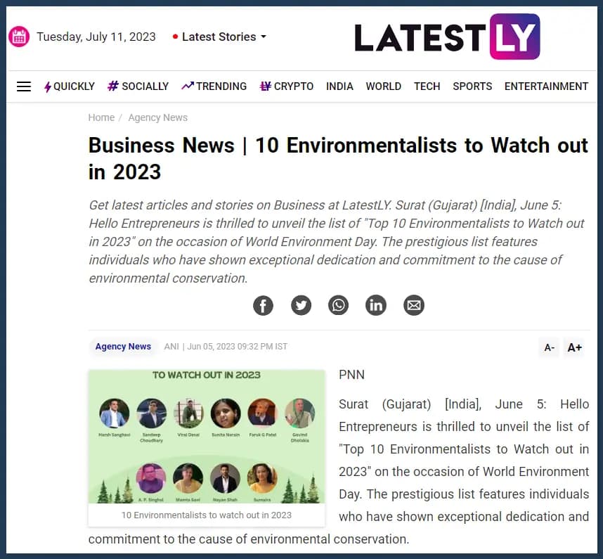 JB Ecotex Named Top Environmentalist to Watch in 2023 – Latestly Recognition