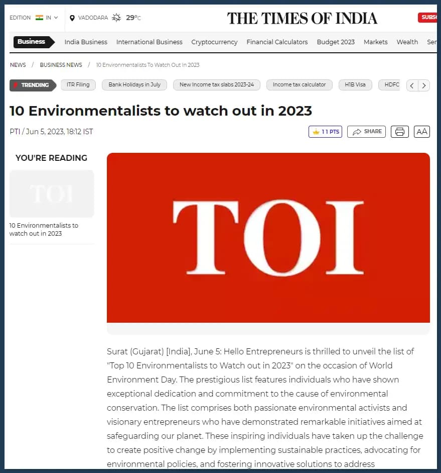 Top 10 Environmentalists to watch out in 2023 – timesofindia
